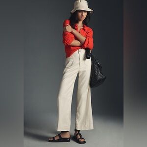 Anthropologie The Colette Cropped Wide-Leg Linen Pants in Off White
